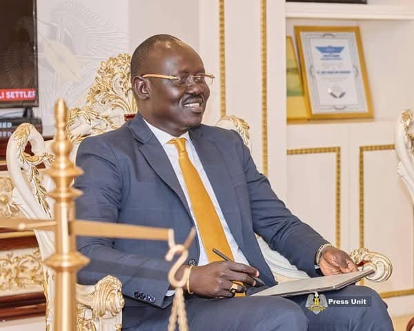 Reviewing documents in his office